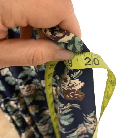 Vintage 90s Navy Blue Floral Long Sleeve Full Length Button Up Dress Medium - Picture 7 of 11